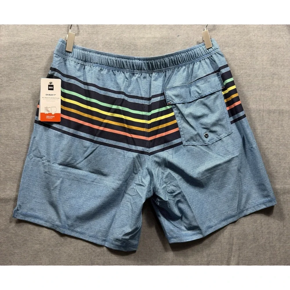 SAXX Swim Shorts Mens X Large Blue Stripe Oh Buoy 2N1 Trunks 7 Inseam Lined